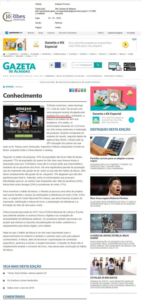 Site Gazeta de Alagoas - 07-01-2018